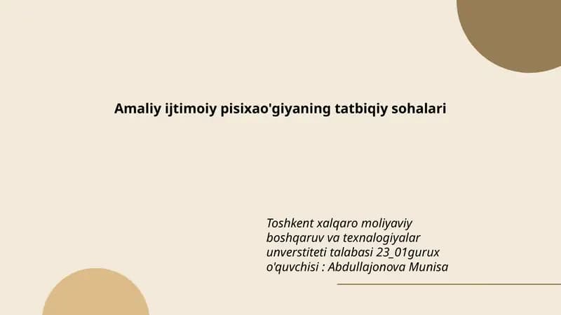 Amaliy ijtimoiy pisixao'giyaning tatbiqiy sohalari