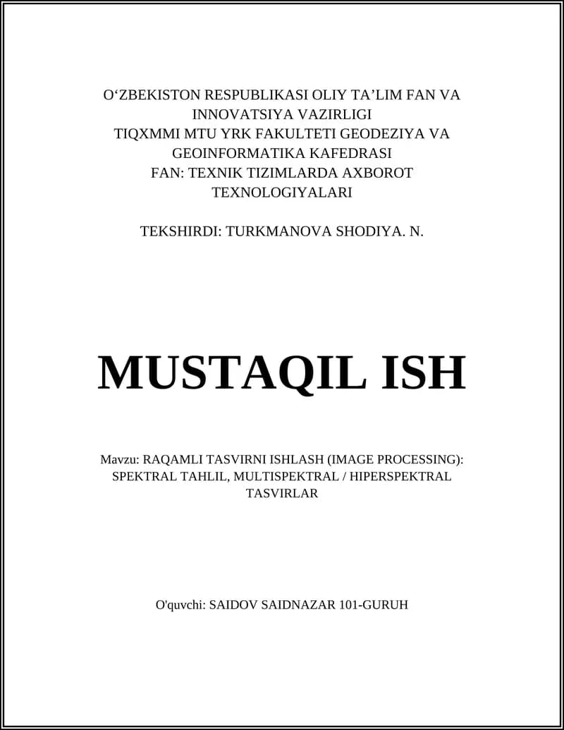 Raqamli Tasvirni Ishlash (Image Processing)