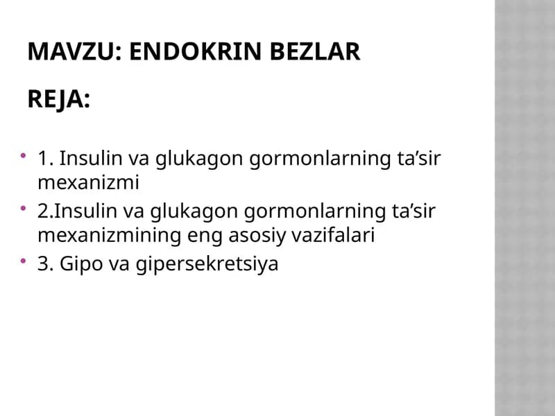 Insulin va Glyukagonning Ta'sir Mekanizmi
