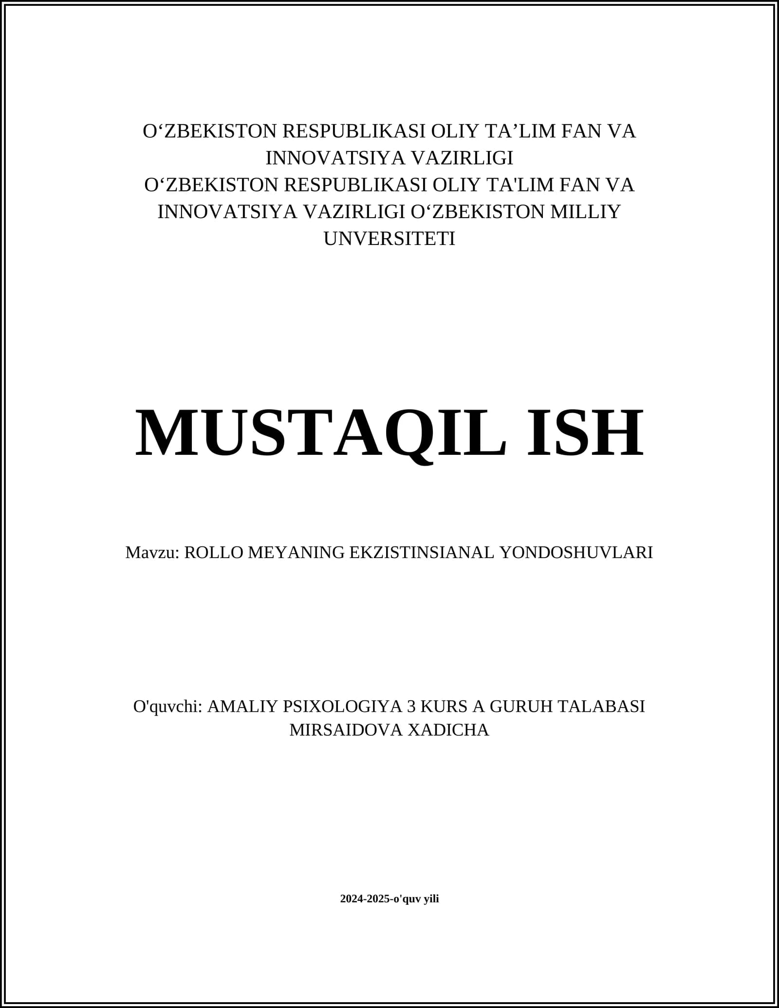ROLLO MEYANING EKZISTINSIANAL YONDOSHUVLARI