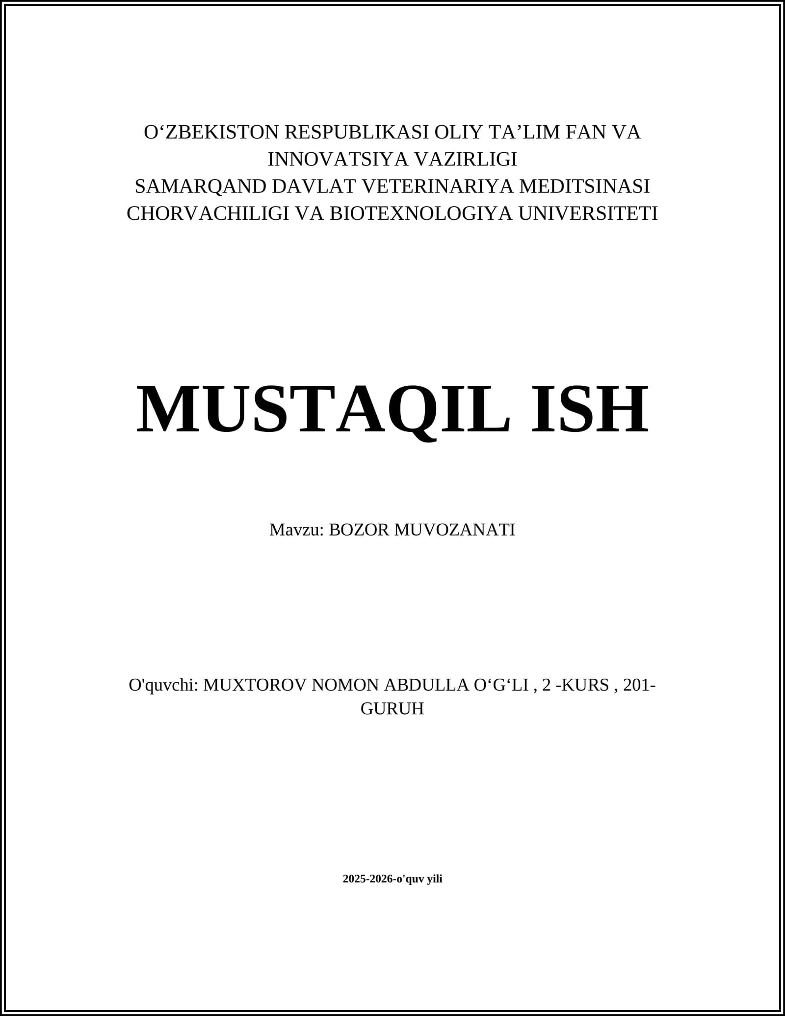 BOZOR MUVOZANATI