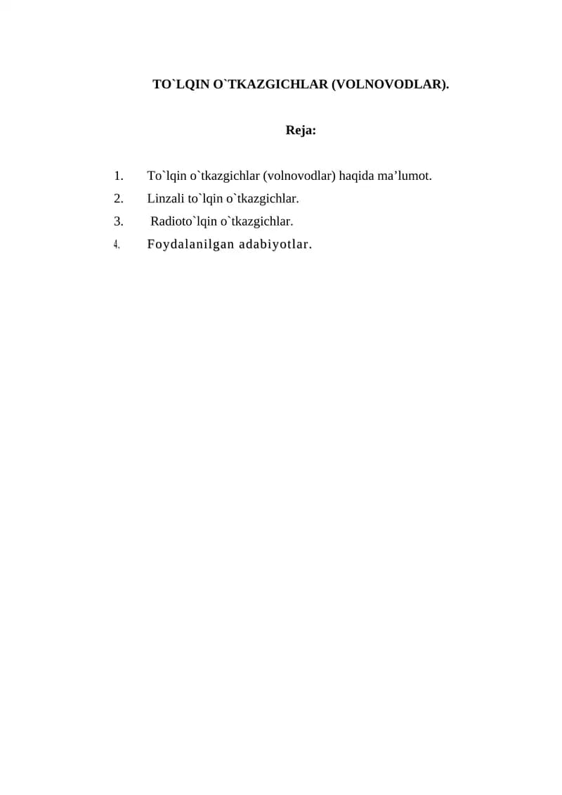 TO`LQIN O`TKAZGICHLAR (VOLNOVODLAR).