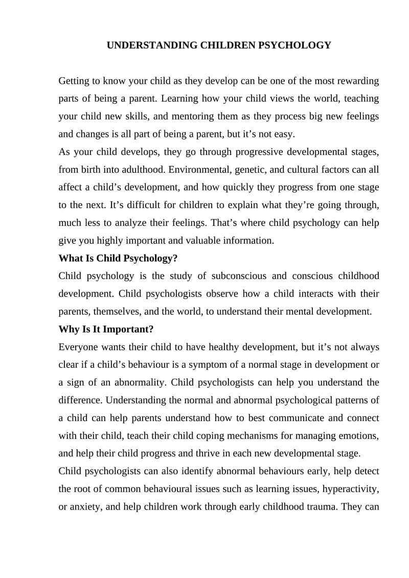 Understanding Children Psychology