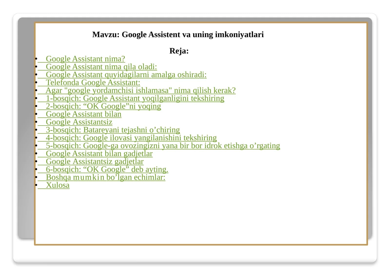 Google Assistent va uning imkoniyatlari