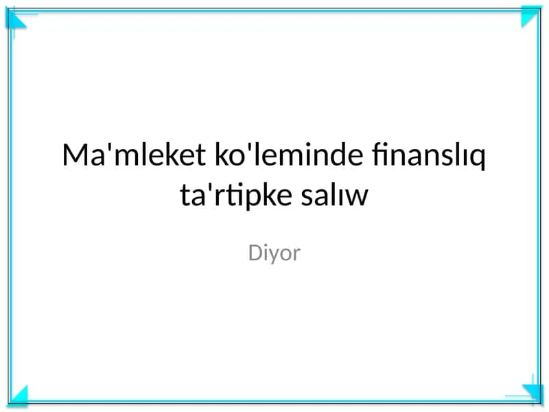 Ma'mleket ko'leminde finanslıq ta'rtipke salıw