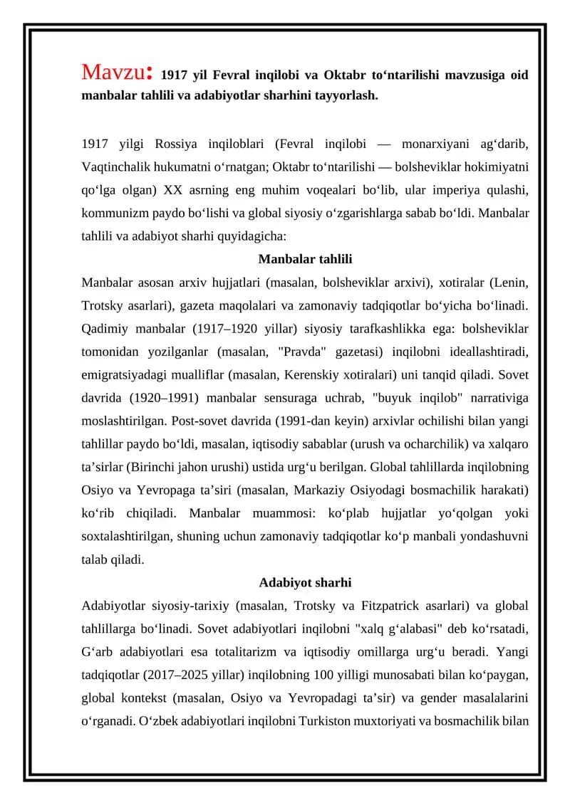 Manbalar tahlili va adabiyotlar sharhi