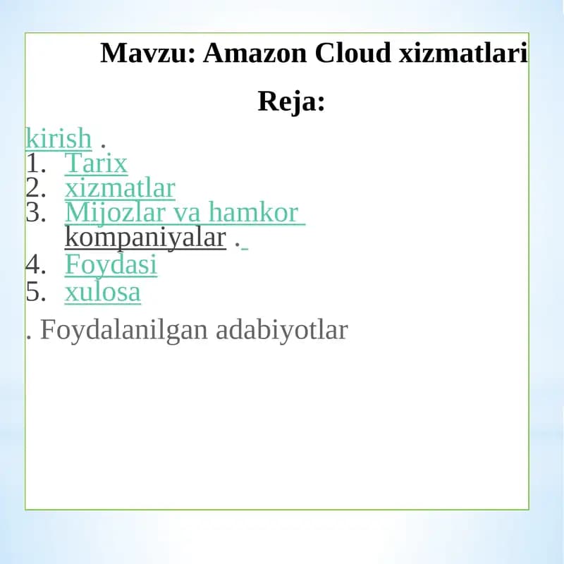 Amazon Cloud xizmatlari
