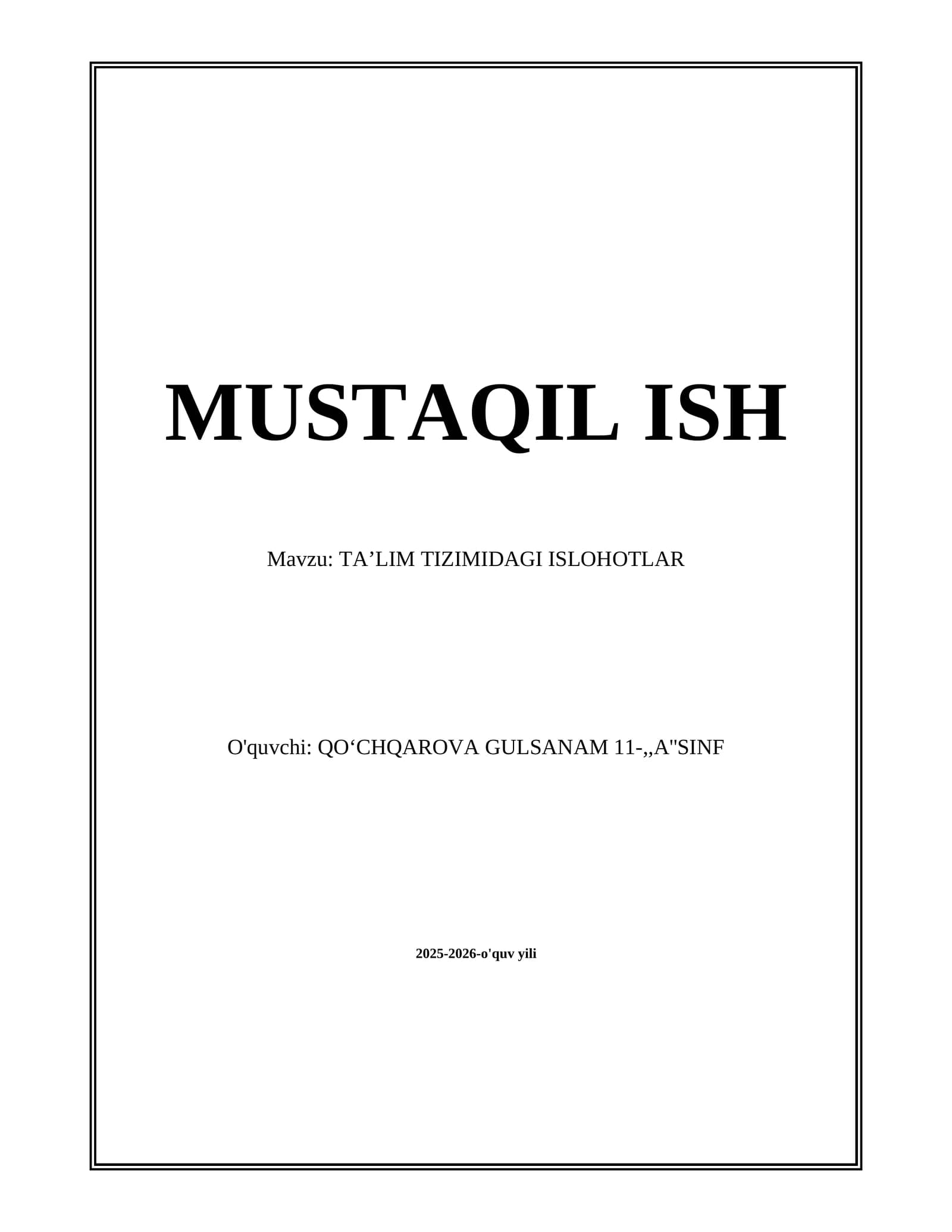 TAʼLIM TIZIMIDAGI ISLOHOTLAR