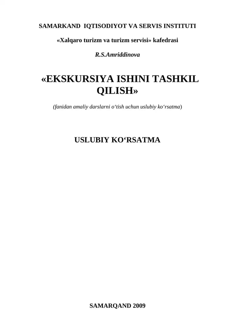 EKSKURSIYA ISHINI TASHKIL QILISH