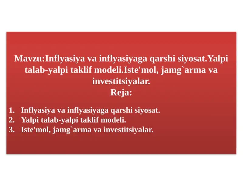 Inflyasiya va inflyasiyaga qarshi siyosat