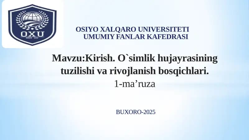 O'simlik Hujayrasi