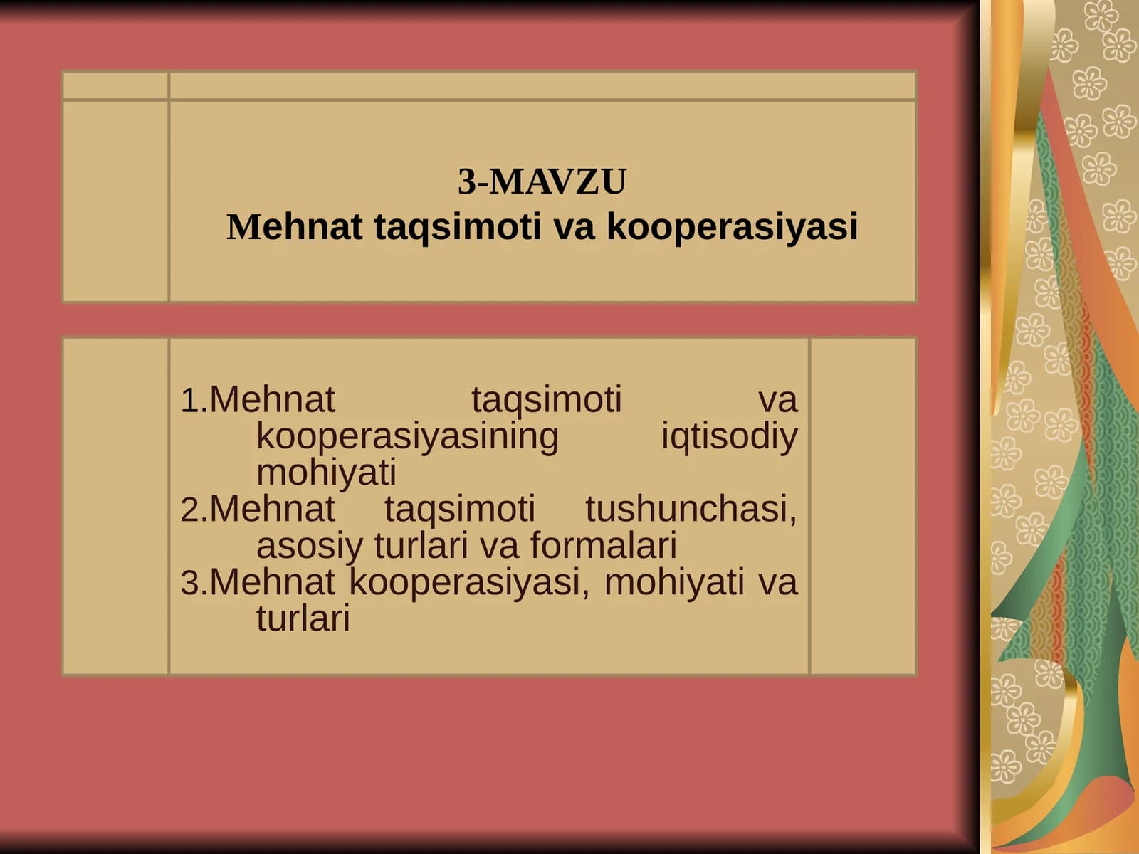 Mehnattaqsimoti va kooperasiyasi