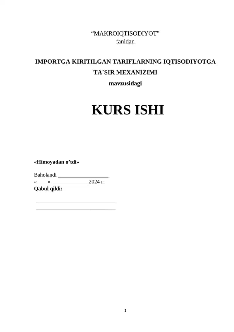IMPORT TARIFLARINING IQTISODIY TA'SIRI