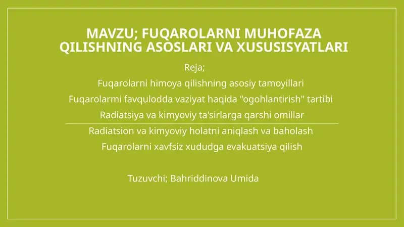 Fuqarolarni muhofaza qilishning asoslari va xususiyatlari