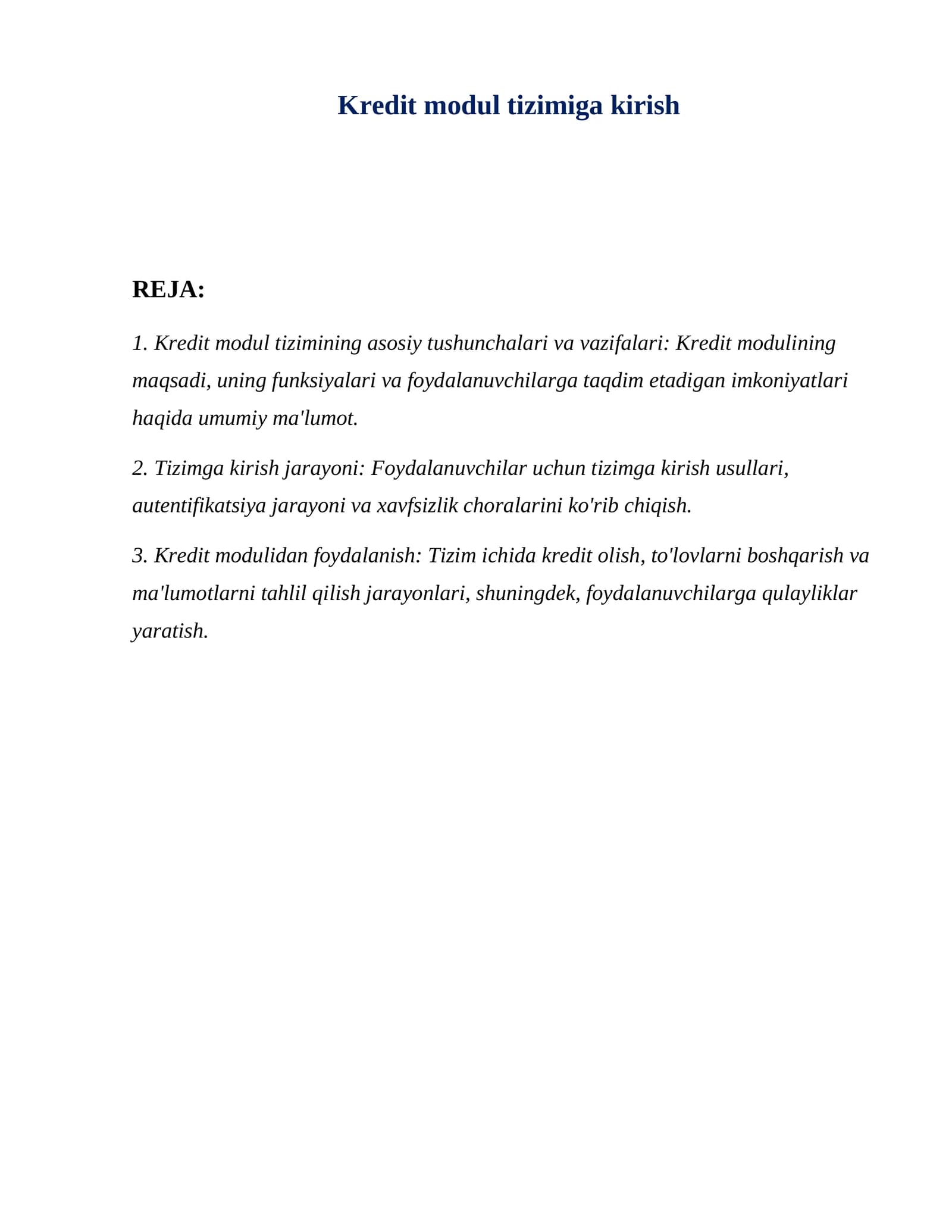 Kredit modul tizimiga kirish