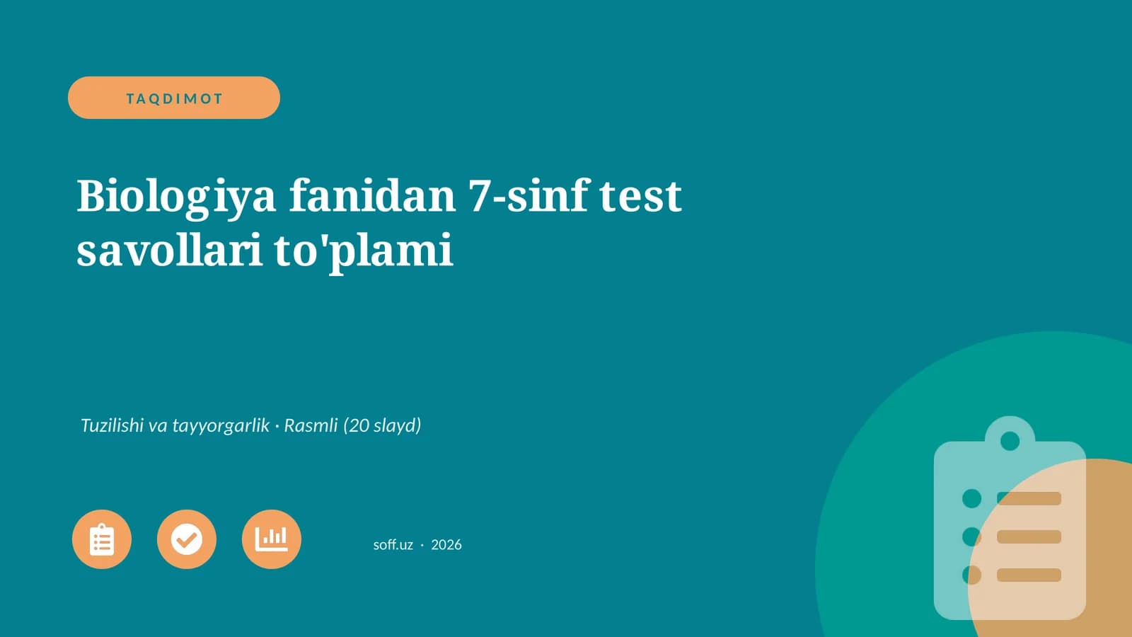 Biologiya fanidan 7-sinf test savollari to'plami