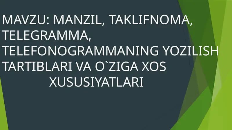 Manzil taklifnoma, telegramma, telefonagramma