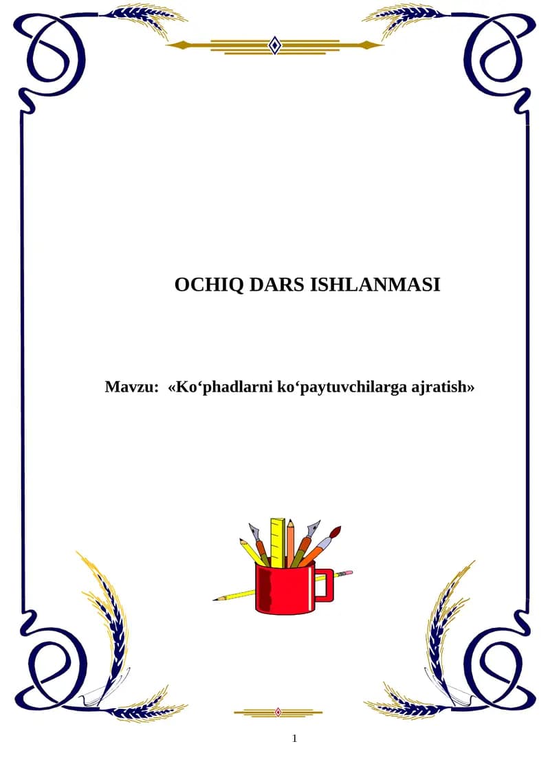 OCHIQ DARS MATEMATIKA