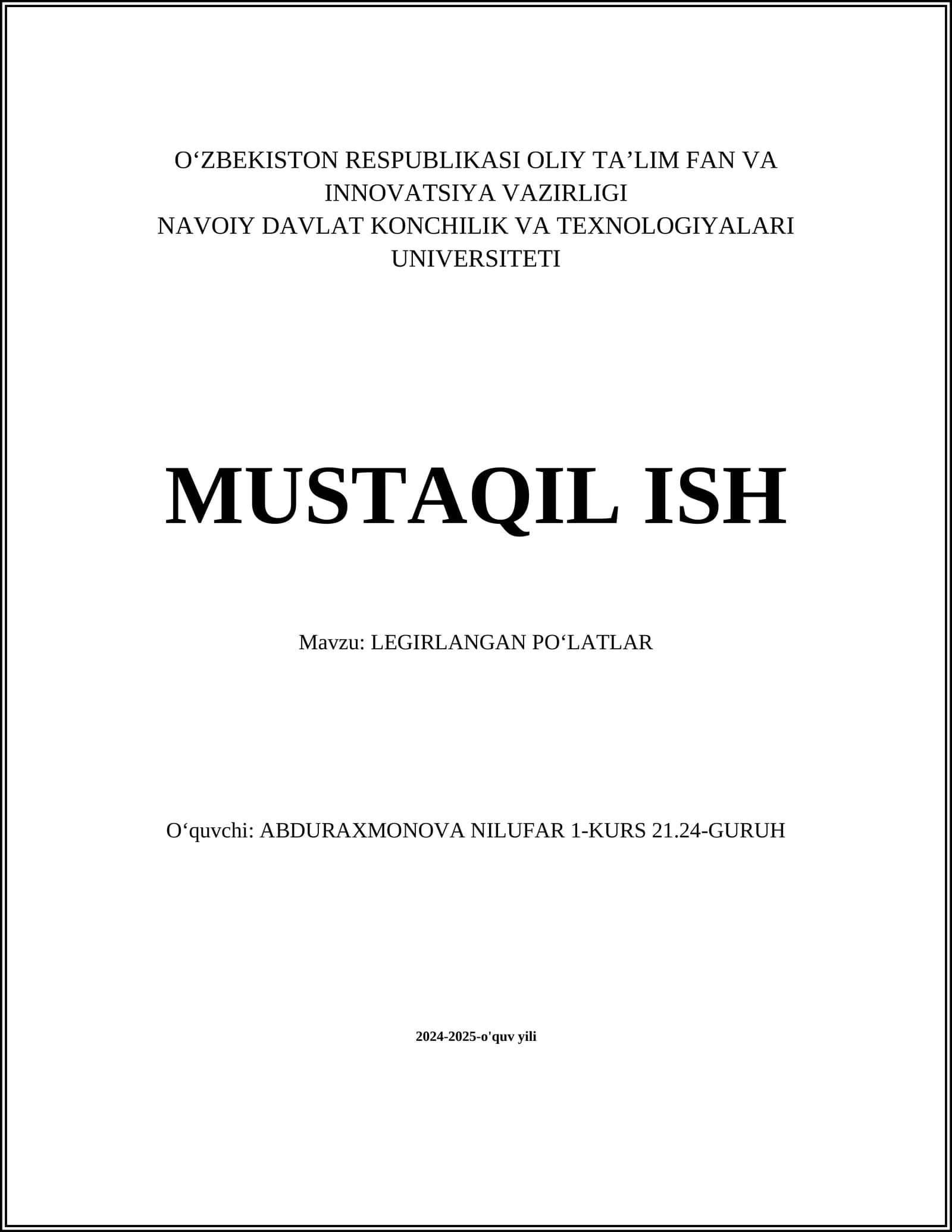 LEGIRLANGAN POʻLATLAR
