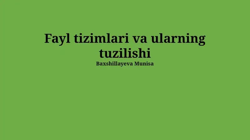 Fayl tizimlari va ularning tuzilishi