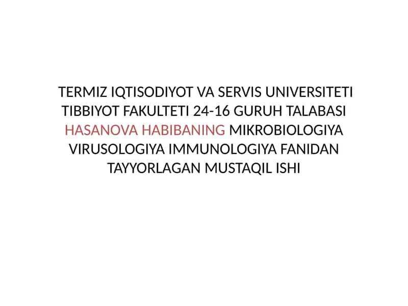 IMMUNOLOGIYA MUSTAQIL ISHI