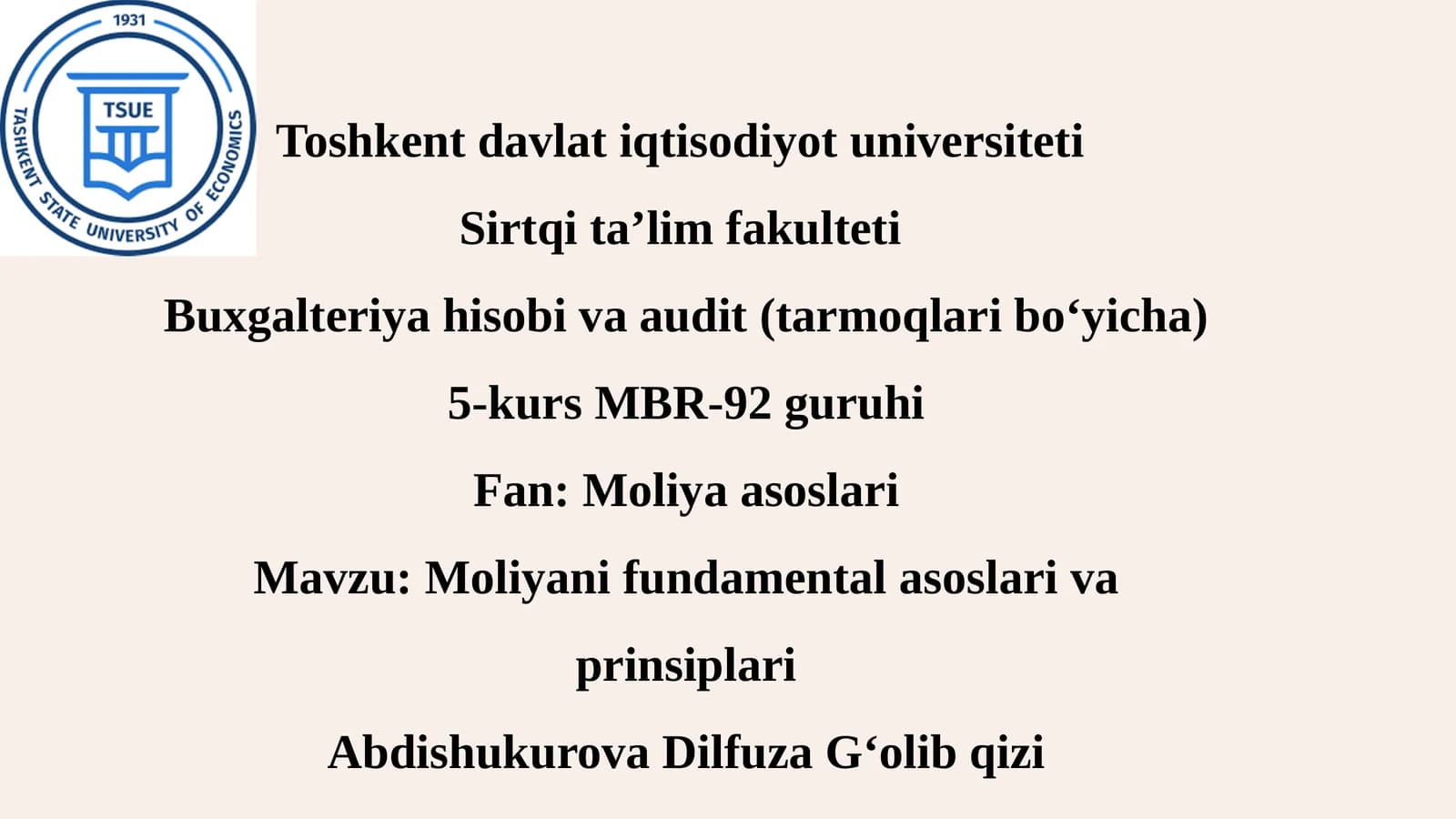 Moliya asoslari va prinsiplari
