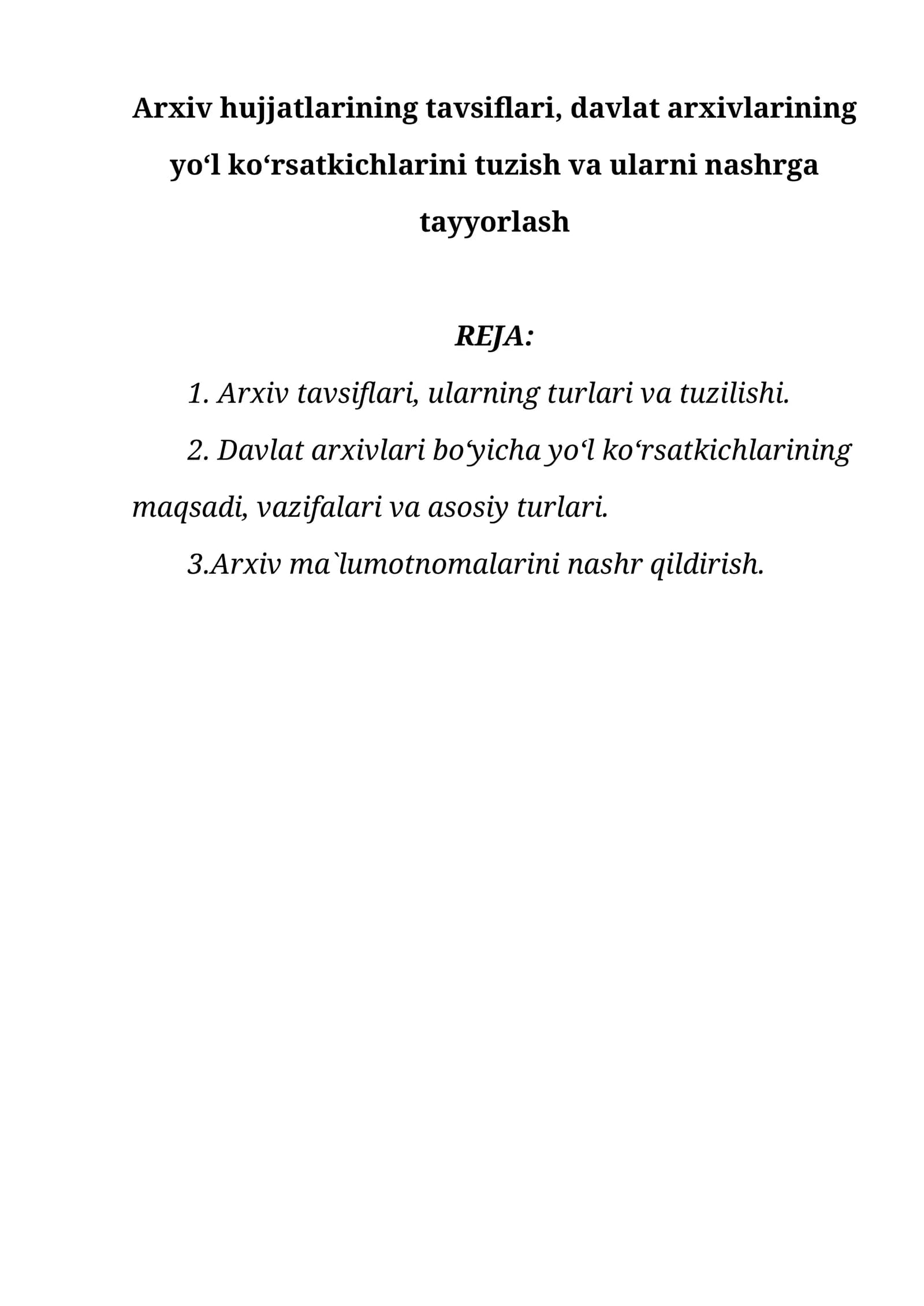 Mavzu bo‘yicha tavsiflar