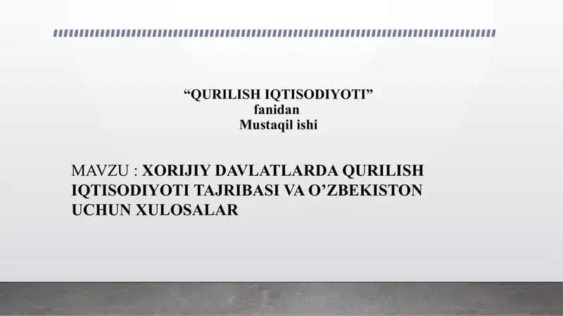 QURILISH IQTISODIYOTI