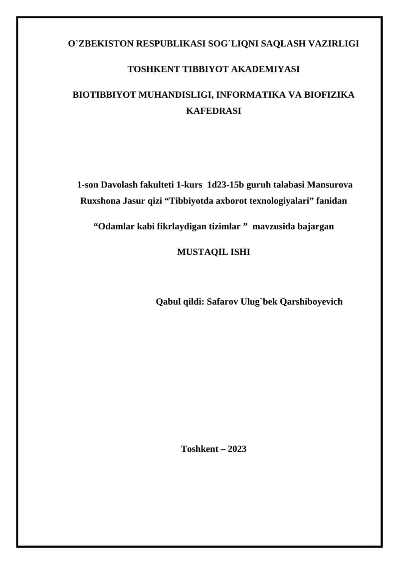 "Tibbiyotda axborot texnologiyalari"