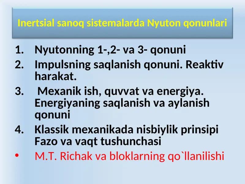 Inertsial sanoq sistemalarda Nyuton qonunlari