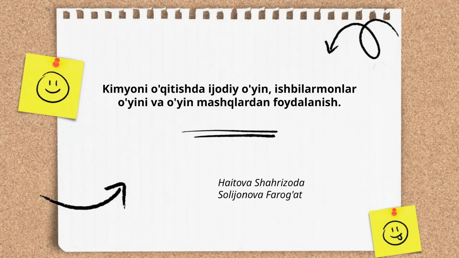 Kimyoni o'qitishda ijodiy o'yinlar va ishbilarmonlar o'yini