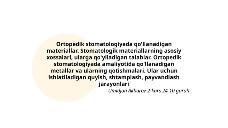 Ortopedik stomatologiyada qo'llanadigan materiallar