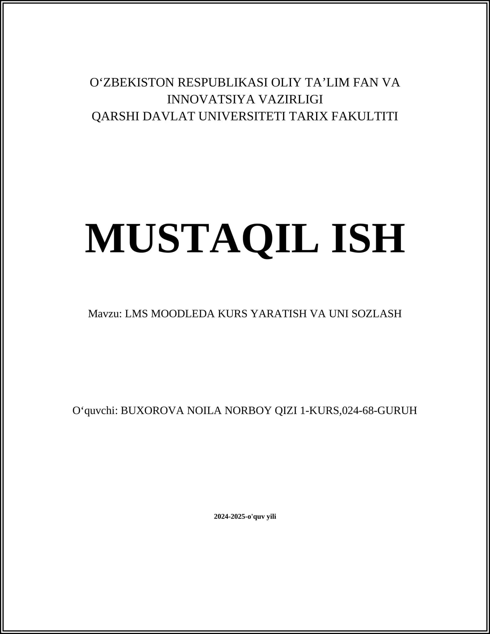 LMS MOODLEDA KURS YARATISH VA UNI SOZLASH