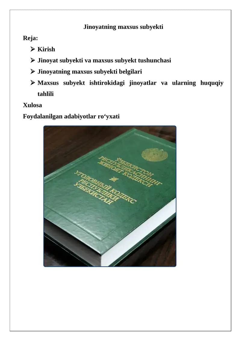 Jinoyatning maxsus subyekti