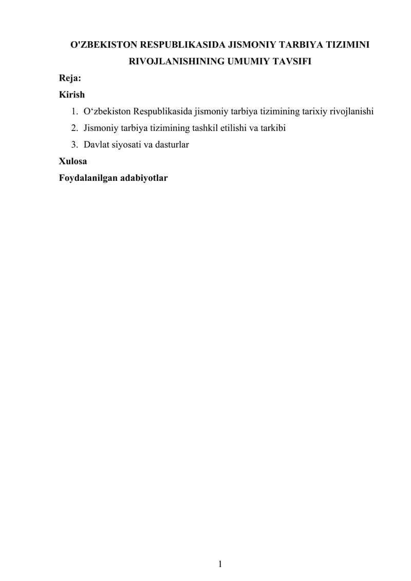 Jismoniy Tarbiya Tizimini Rivojlanishi