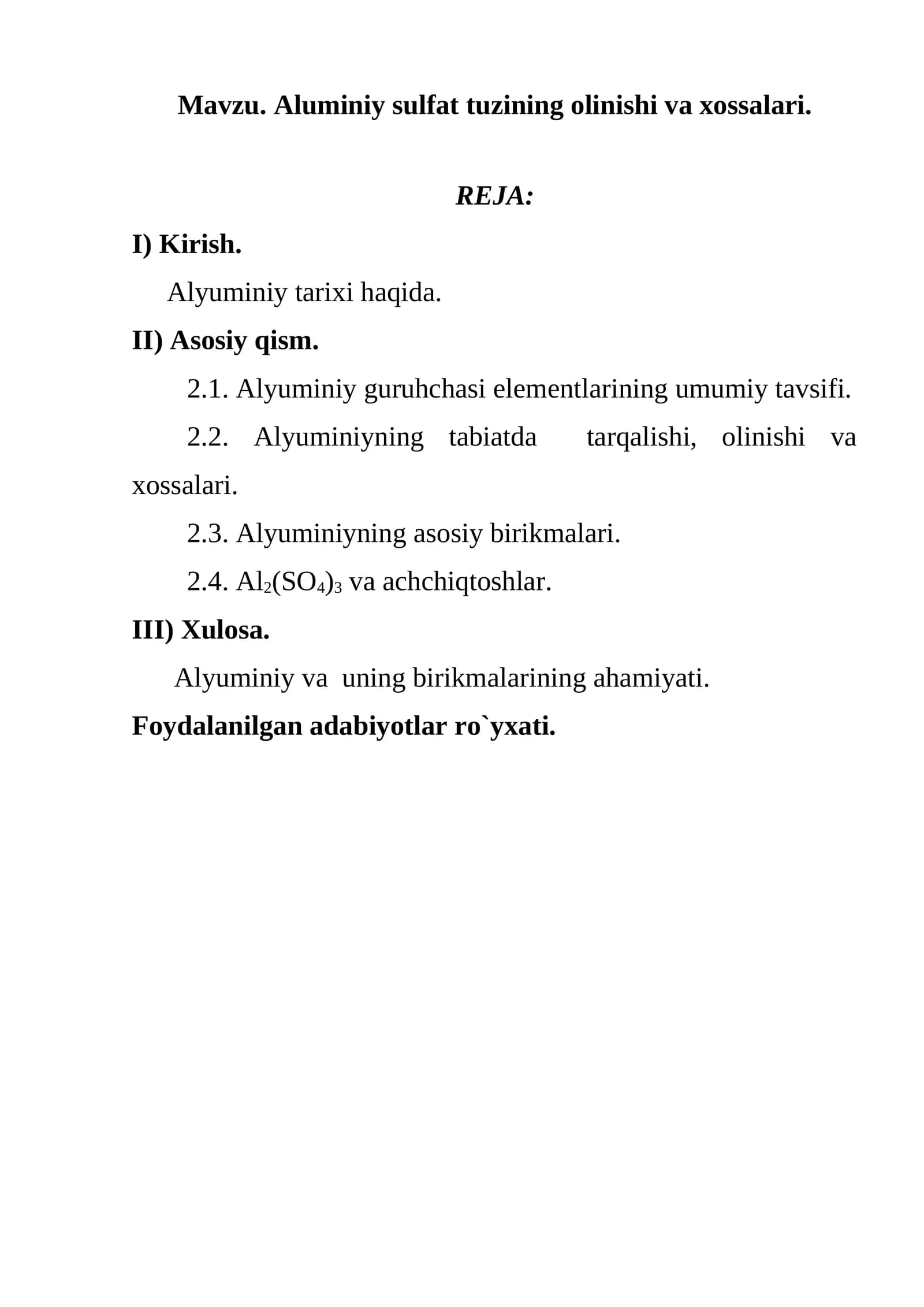 Aluminiy sulfat tuzining olinishi va xossalari