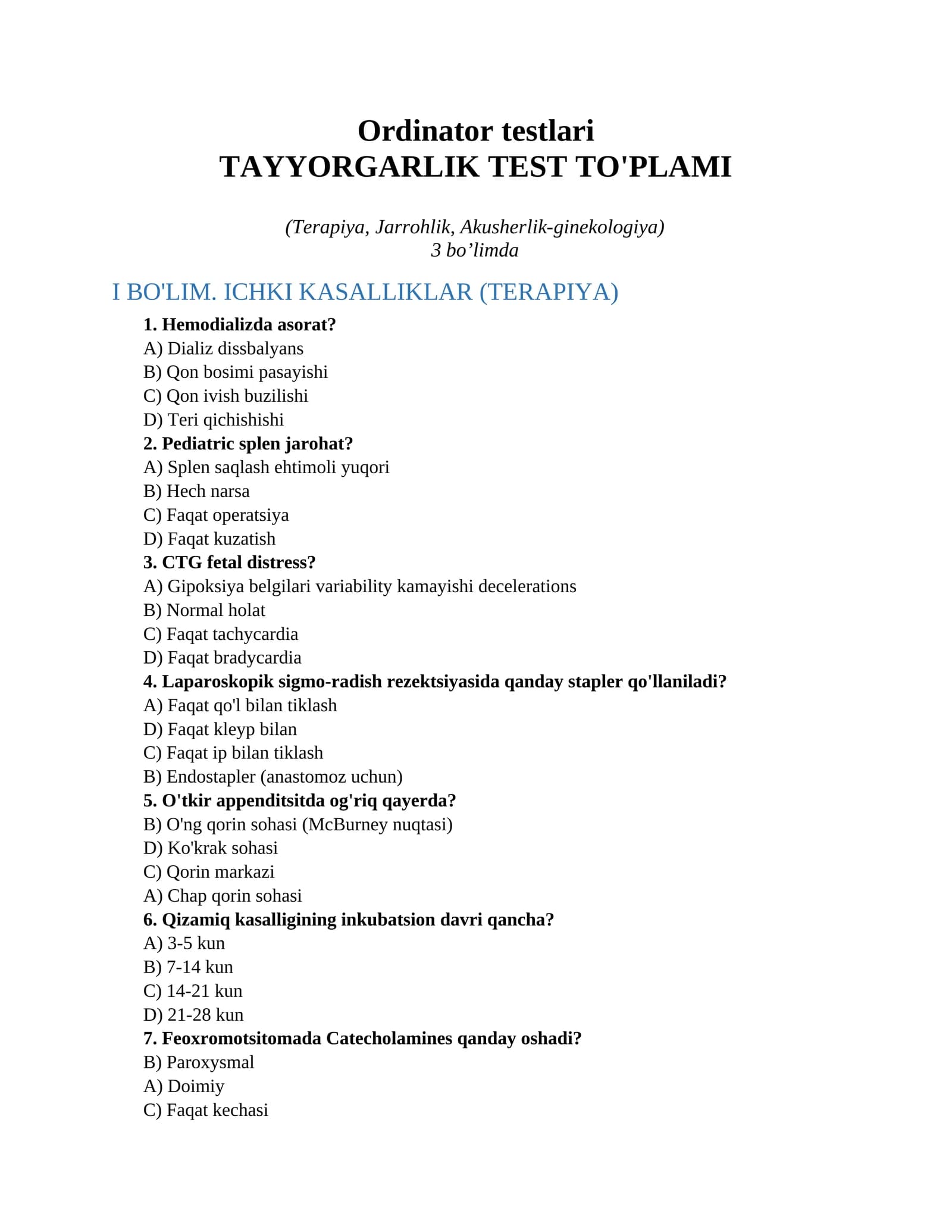 Ordinator testlari