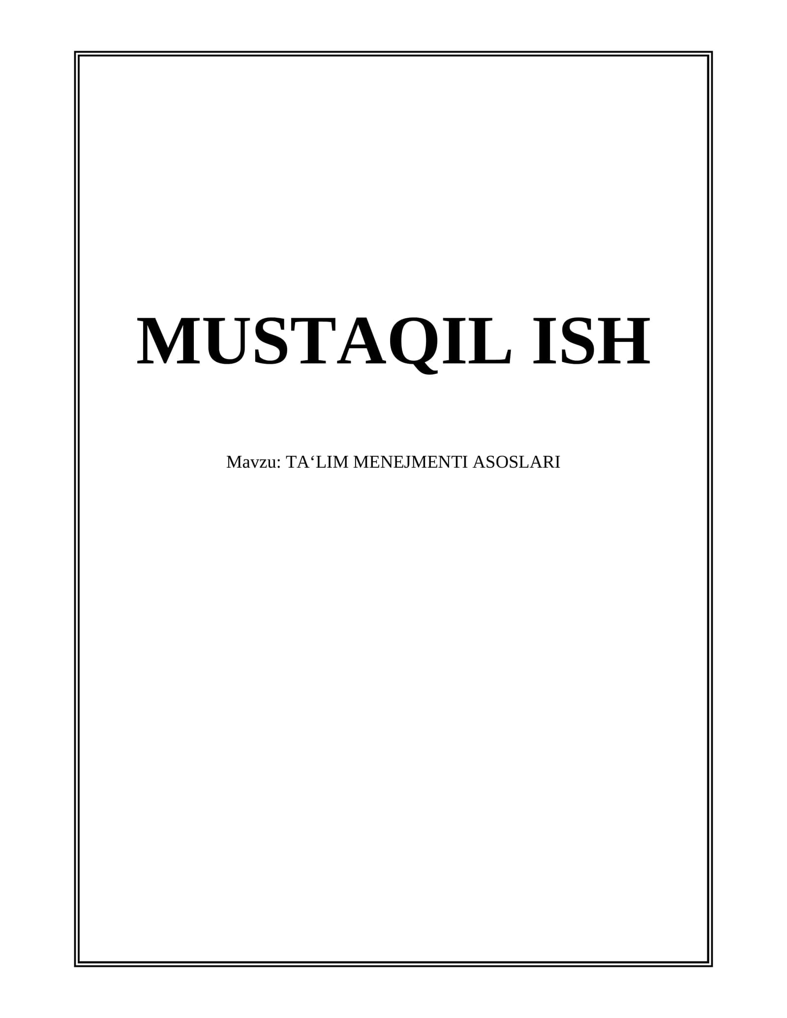 TA‘LIM MENEJMENTI ASOSLARI