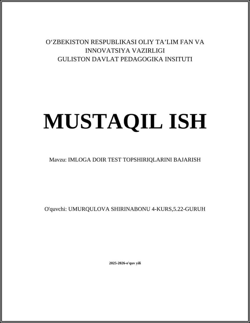 IMLOGA DOIR TEST TOPSHIRIQLARINI BAJARISH