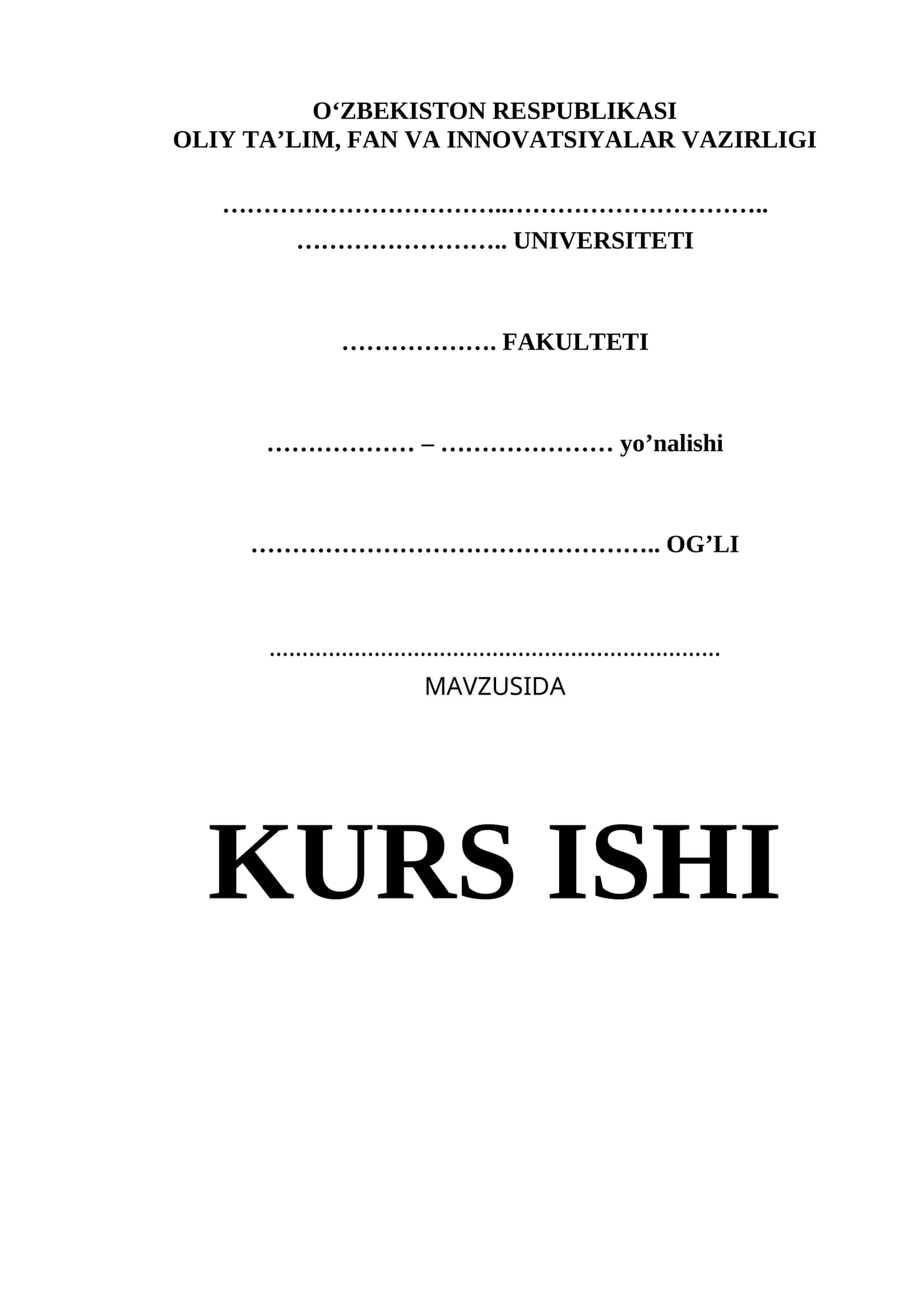Õzbekiston Qurolli Kuchlari Kurs ishi