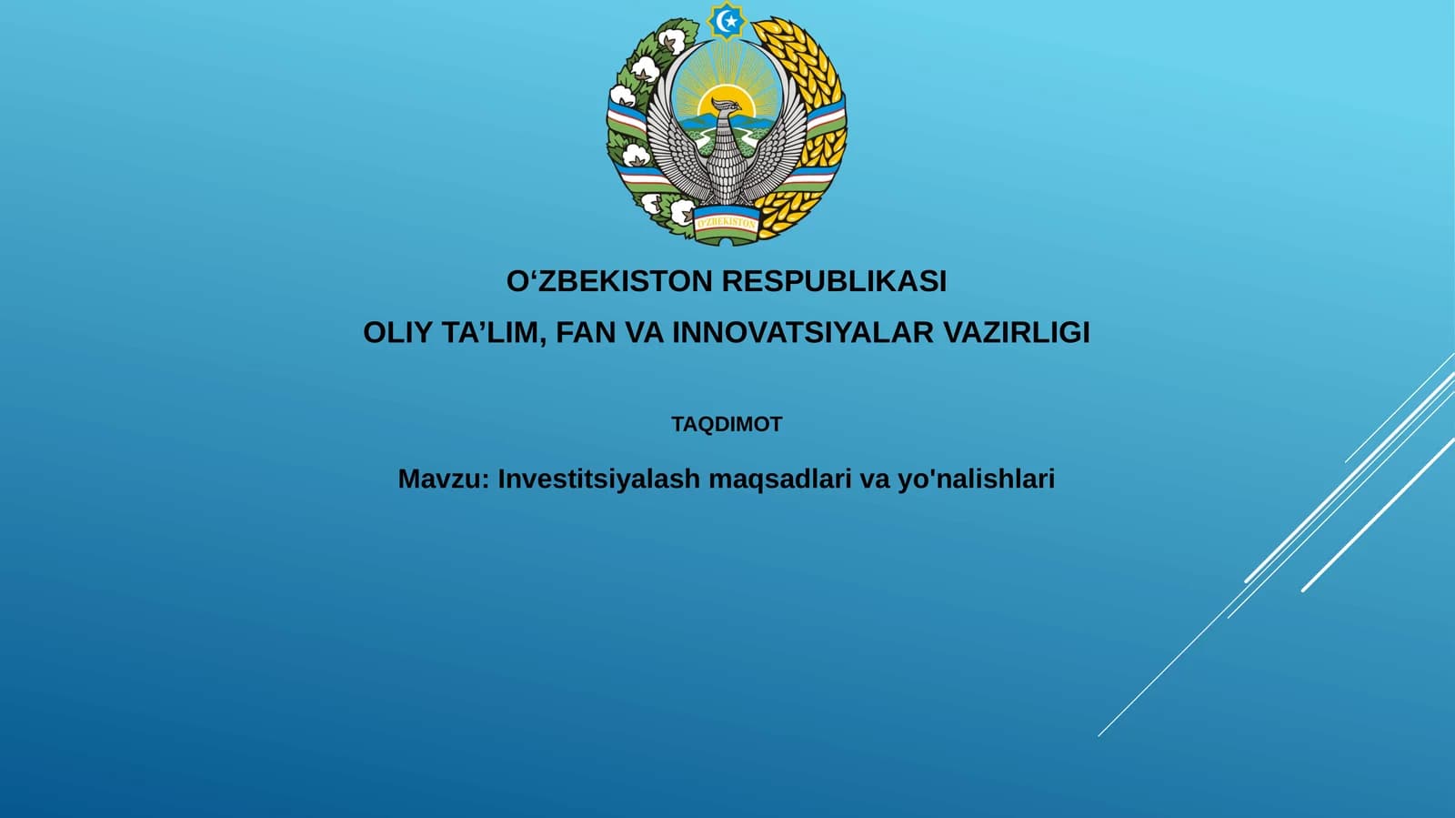 Investitsiyalash maqsadlar va yo'nalishlar