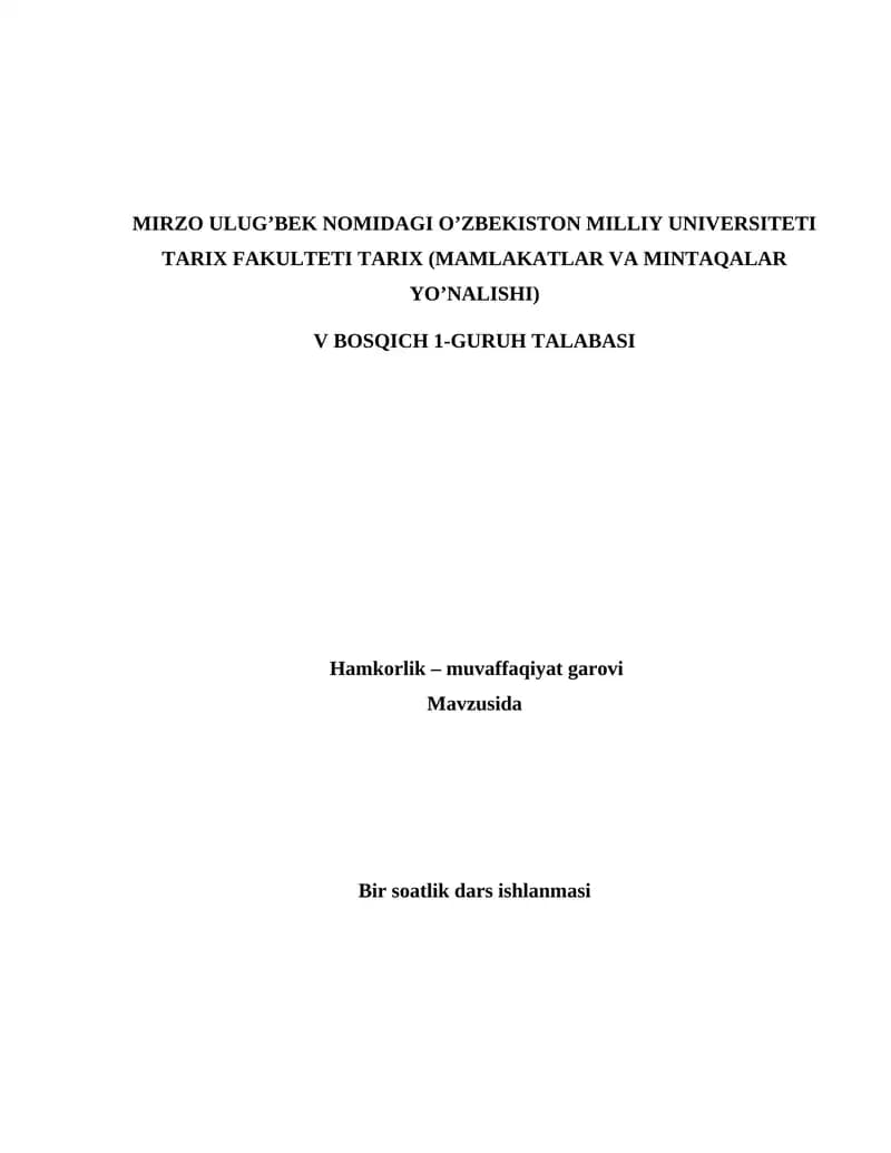 5-sinf. 2-dars ishlanma - Hamkorlik – muvaffaqiyat garovi