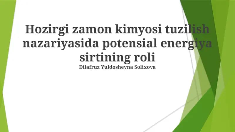 Kimyoviy potensial energi sirtlari (PES)