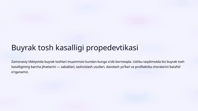 Buyrak tosh kasalligi propedevtikasi