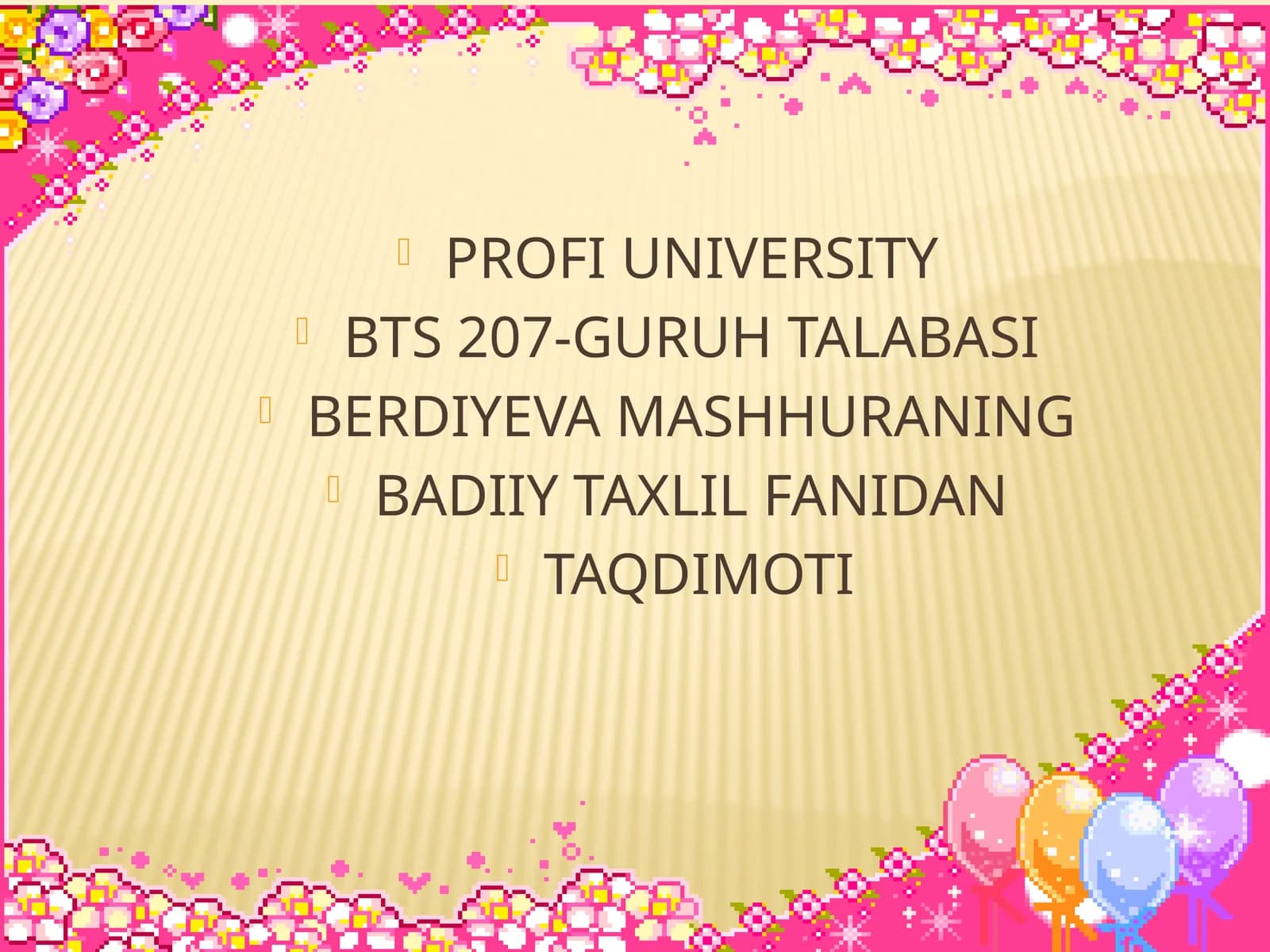 BADIIY TAXLIL FANIDAN TAQDIMOTI