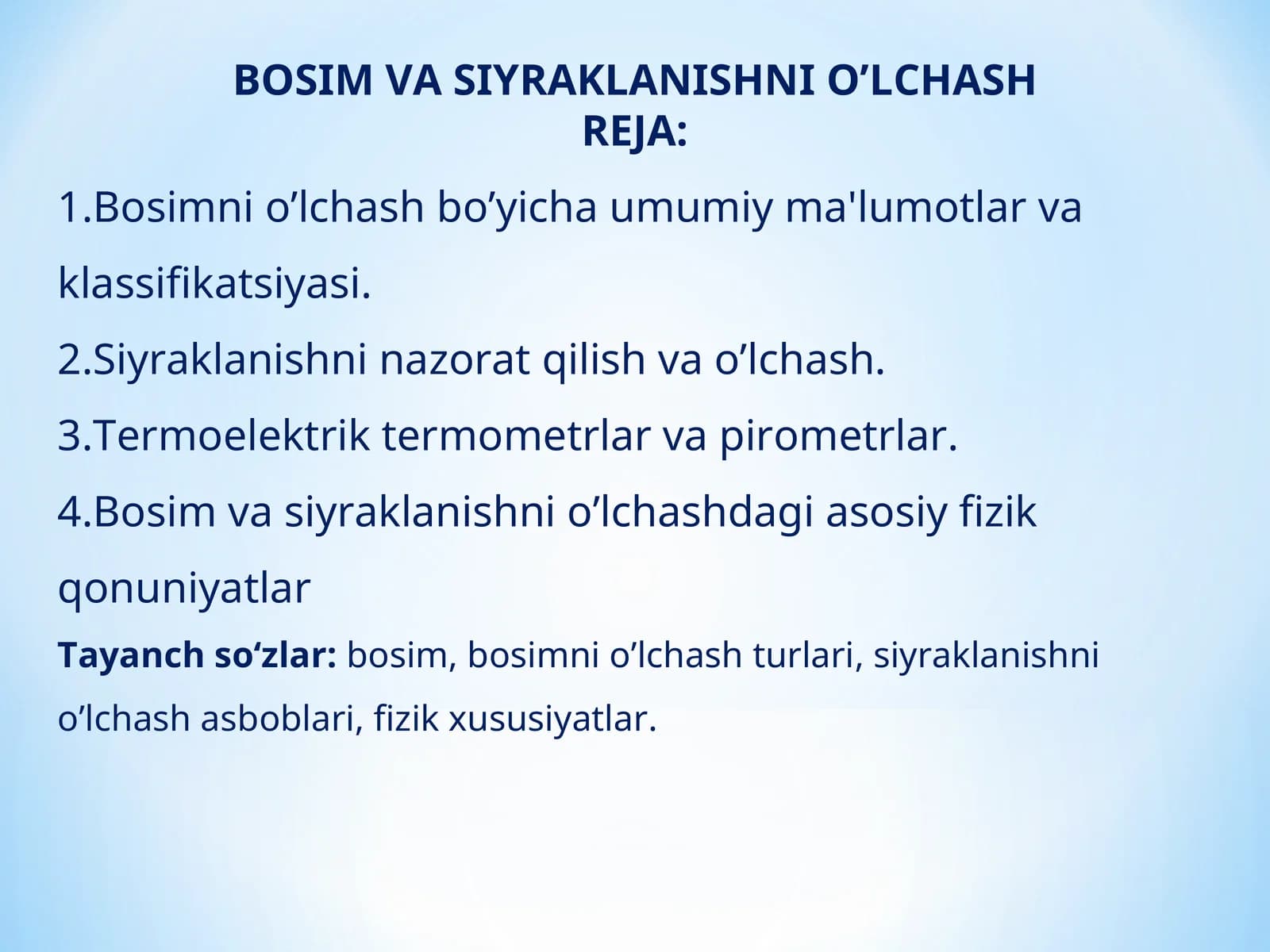 Bosim va siyraklanishni o'lchash