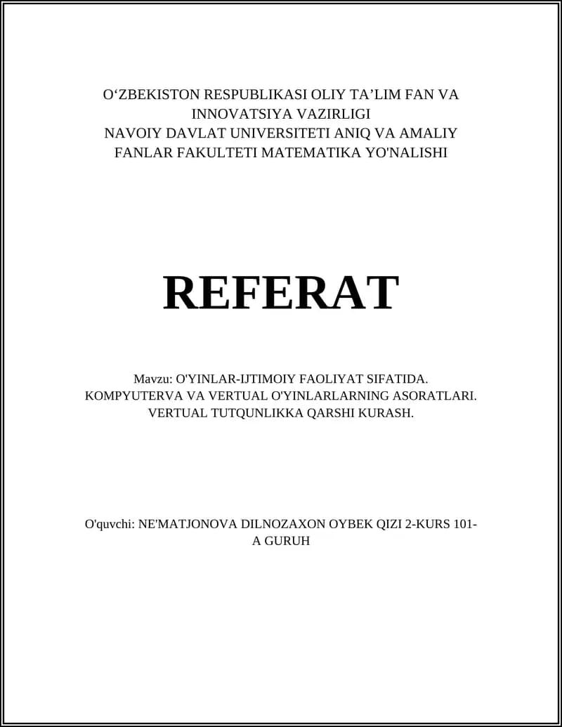 O'yinlar Ijtimoiy Faoliyat Sifatida