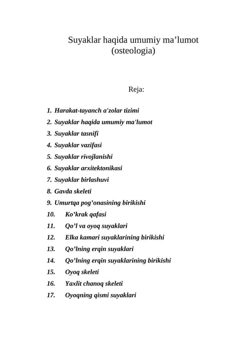 Suyaklar haqida umumiy ma’lumot