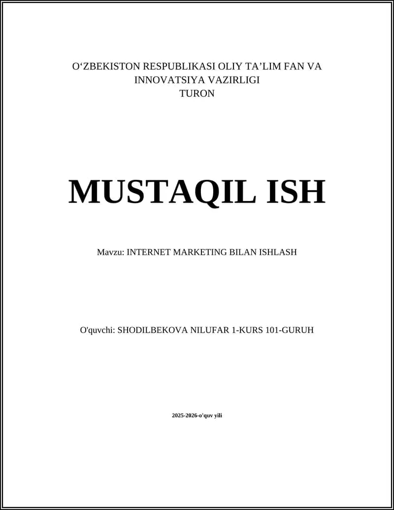 INTERNET MARKETING BILAN ISHLASH