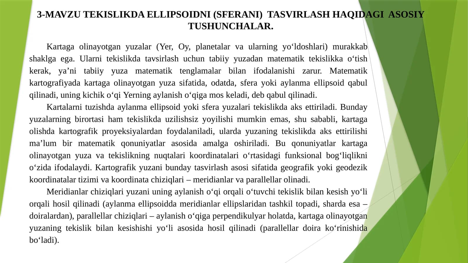 Ellipsoidni tasvirlash haqida tushunchalar